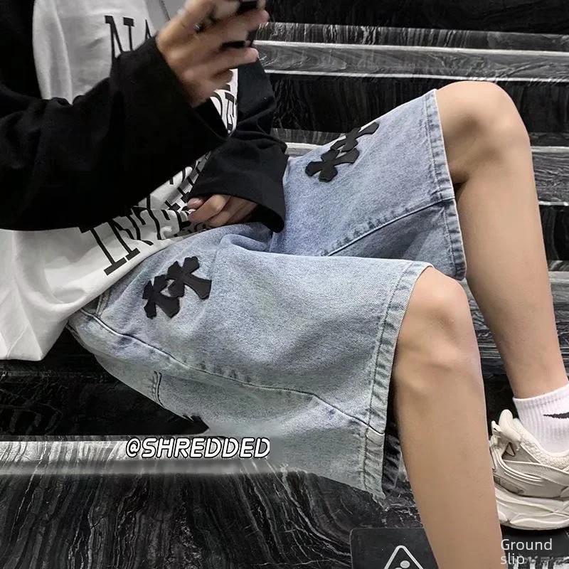 Men's 2022 New Style Summer Jeans: Handsome, Loose, Straight-Fit, Korean Casual Five-Point Shorts