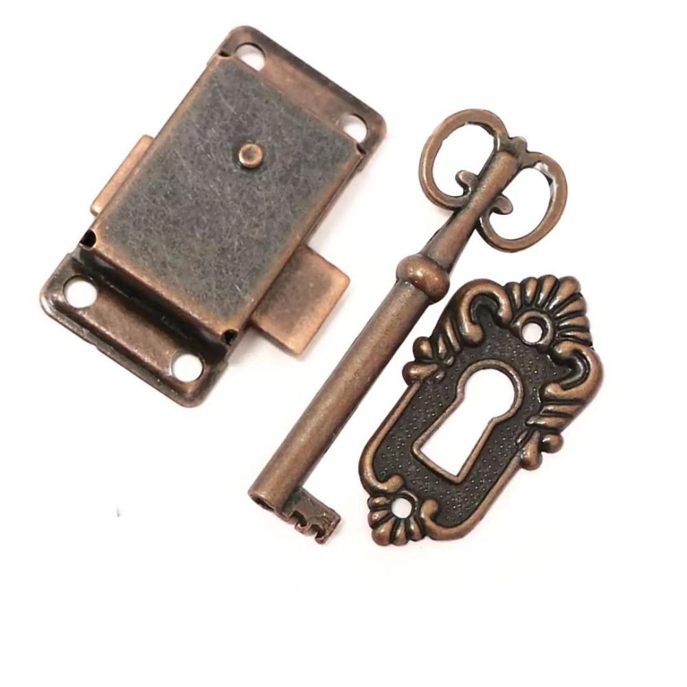 Classic Style Antique Bronze Skeleton Key Lock Vintage DIY Furniture Lock with Keys and Screws Decorative Locks Furniture
