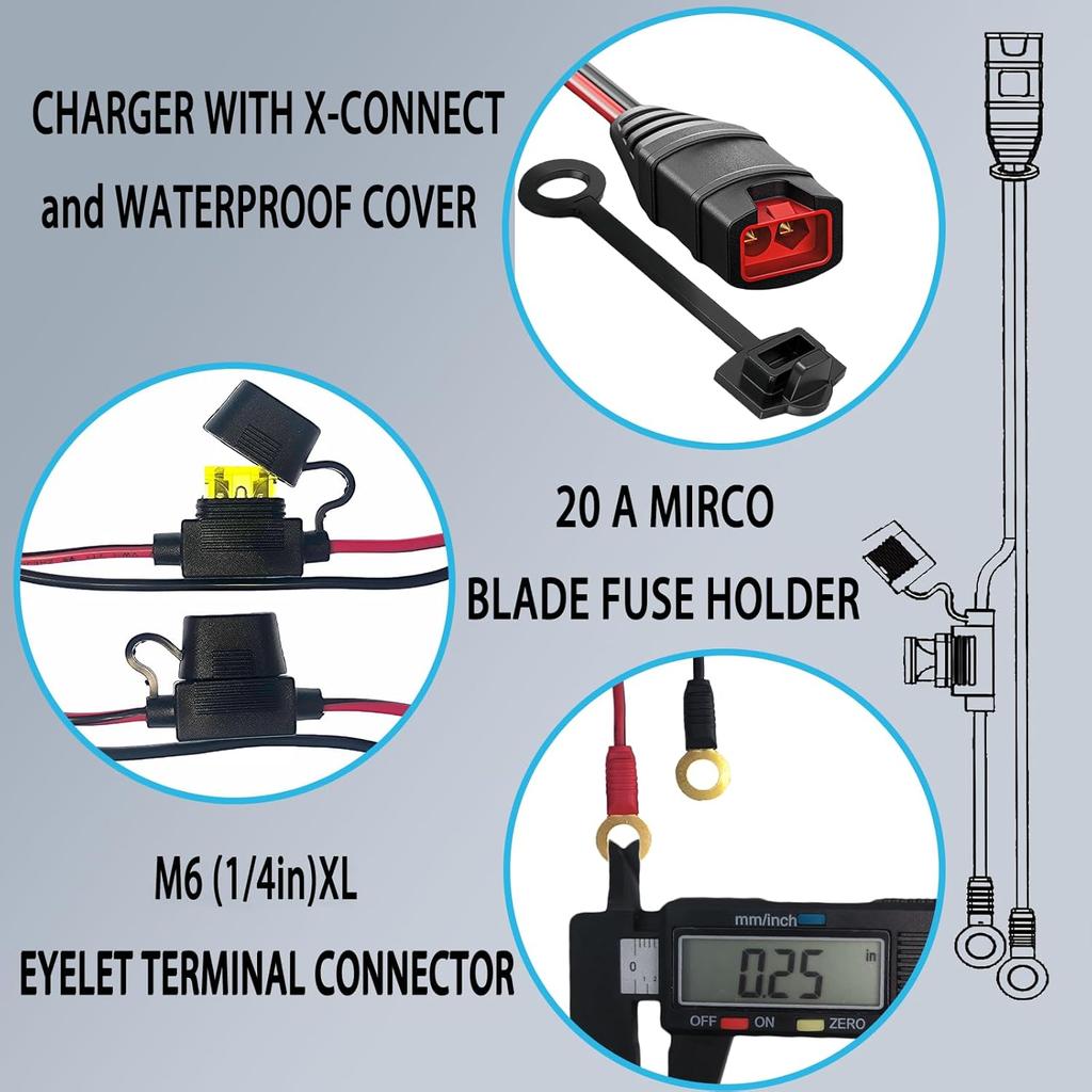 2 Pack GC002 X-Connect Fit For NOCO Battery Charger Accessories,M6 (1/4In) XL Eyelet Terminal,Smart Batteries Trickle Charger Cable