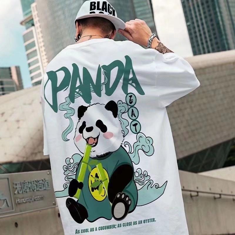 M-8XL Men Oversized T-shirt Korean Casual Loose Style Chinese Style Panda Print T-shirt Suitable for Both Men and Women