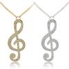 Fashion Women Fully Rhinestone Music Note Pendant Long Chain Sweater Necklace