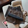 Vintage Coffee Leather High-Waist A-Line Skirt - Autumn/Winter Women's Petite Fit