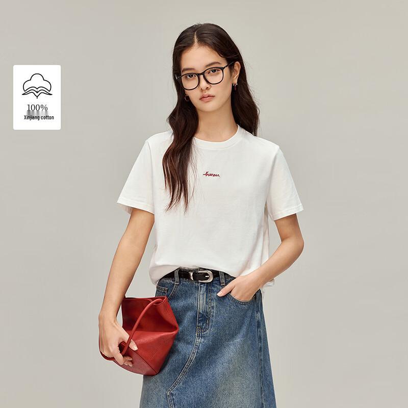 Женская классическая хлопковая футболка с вышивкой INMAN, весна 2026, с круглым вырезом S