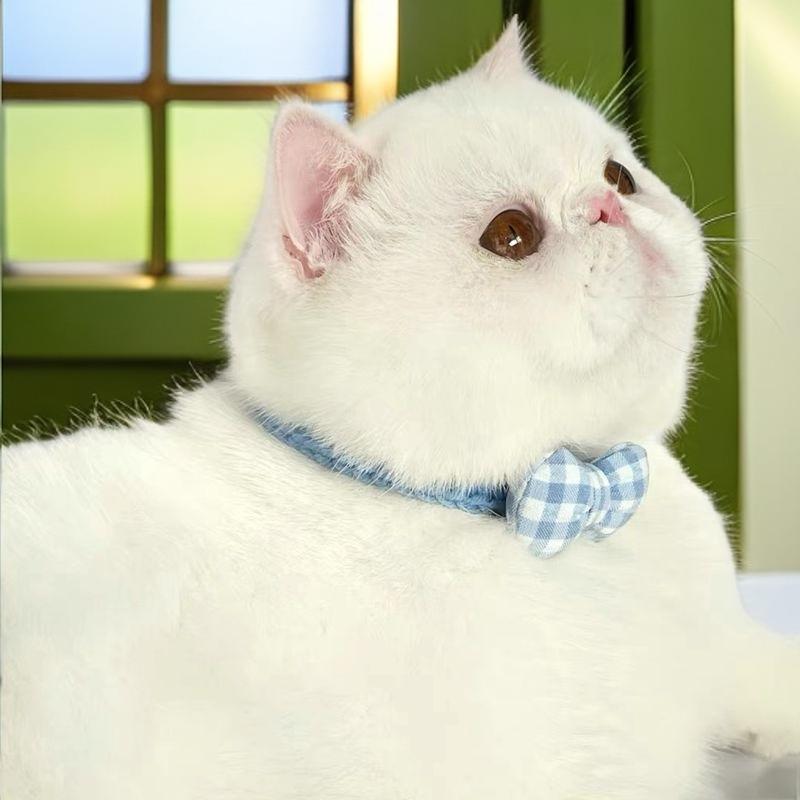 Pet Cat Collar Handwoven Crocheted Finished Dog Scarf Cute Plaid Bow Neck Jewelry Pet Christmas Gift