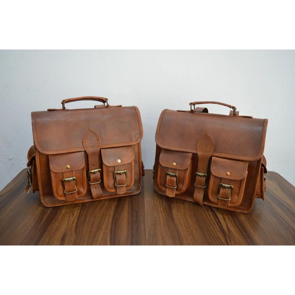 Motorcycle Side Pouch Brown Leather Side Pouch Saddle 2Bags Panniers Two Bags