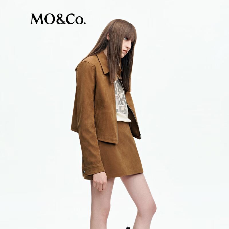 MO&Co. Cropped Suede-Look Collared Jacket