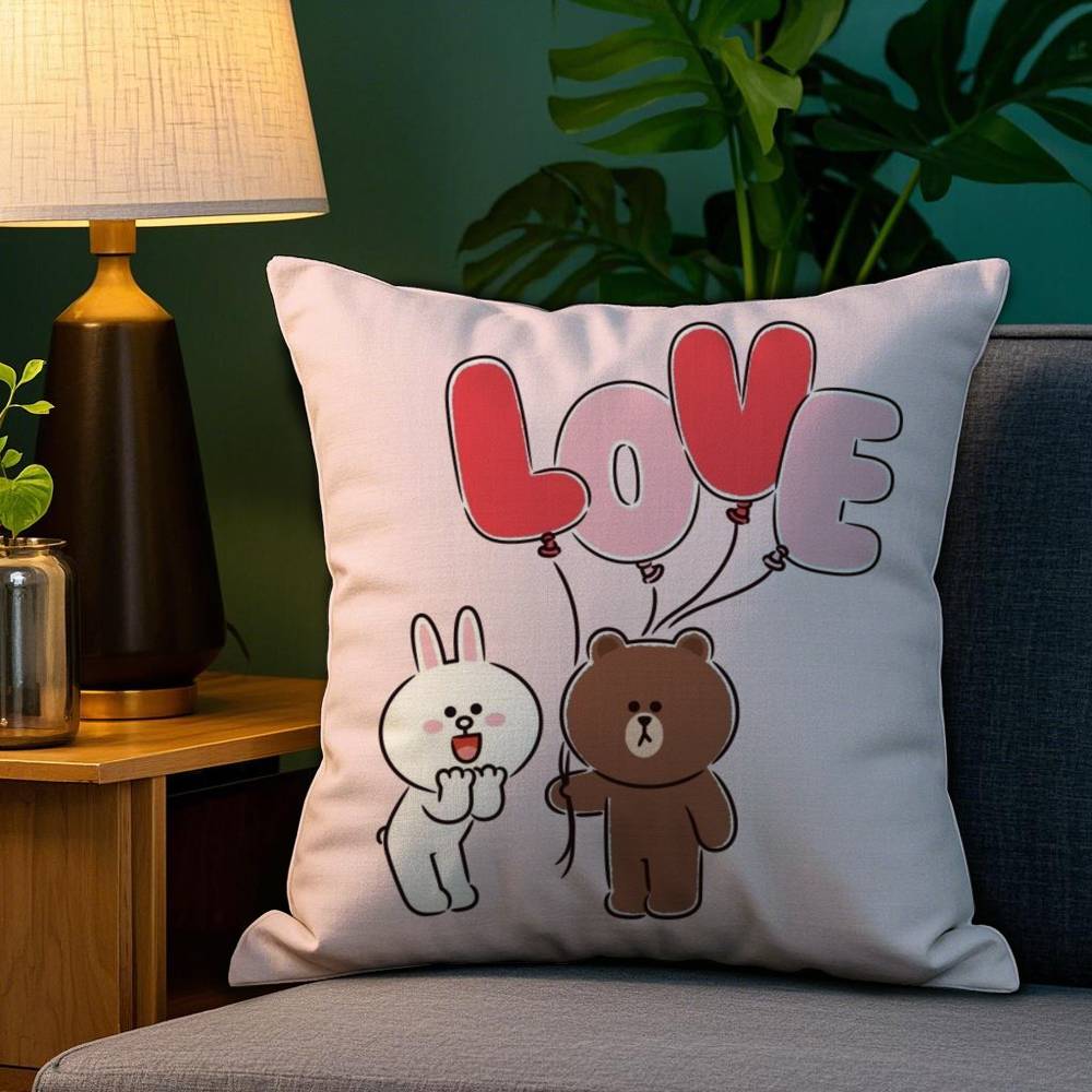 B-Brown Bear and C-Cony Pillow Case Plush Fabric Soft Double Sided Print Sofa Cushion Cover Throw Pillow Covers
