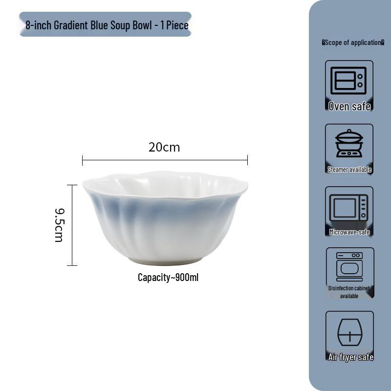 WA Gradient Blue Ceramic 8-inch Lace Bowl