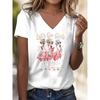 Damen V-Ausschnitt bedrucktes kurzärmeliges lässiges Mode kurzärmeliges T-Shirt