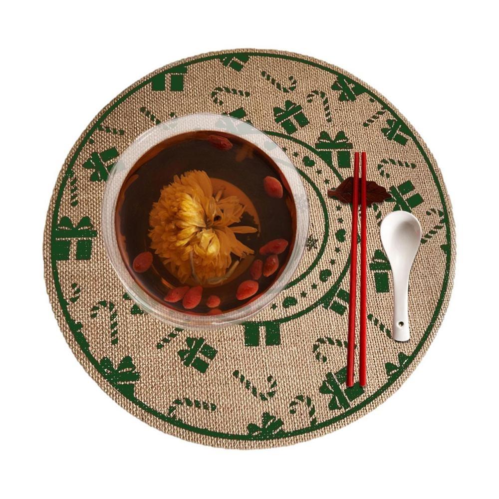Round Tableware Mat Jute Coaster Santa Snowflakes Christmas Placemat  Home