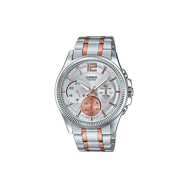 

Casio Standard Series Simple Casual Fashion Business Retro Versatile Classic Three-Eye Six-Needle Waterproof Quartz Movement Watch MTP-E305RG-7AVDF Silver Watch Case