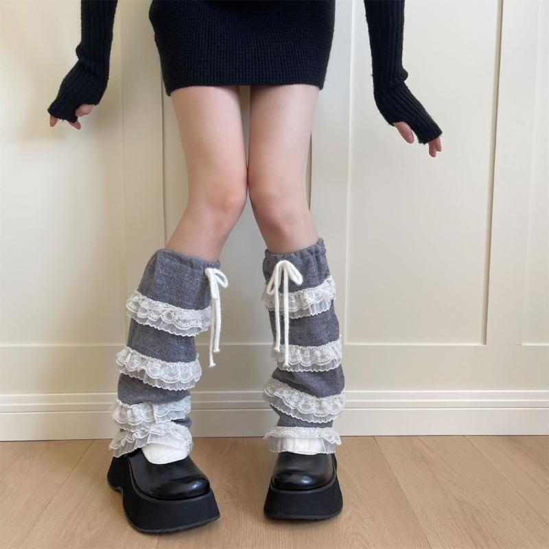 Elegant Ribbon Lace Leg Warmers Breathable Fabric Soft Yarn Stretchy Boot Cover For Homewear And Outfits