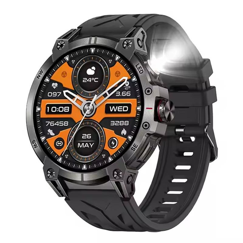 KC89 Smart Watch Men Outdoor Sports LED Flashlight Copmpass Bluetooth Call AI Voice Health Monitoring Fitness Track Smartwatch