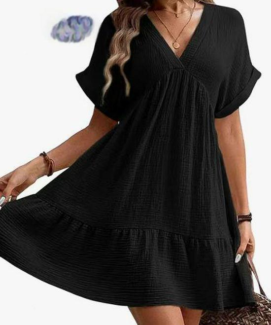 2026 European and American Women's V-neck Ruffle Hem Summer Dress
