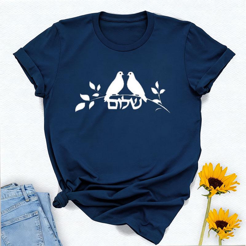 Jewish Hebrew Symbols for Religious Gift for Hanukkah Celebration Tee Simple Style Printed Tshirt Tops Regular Short Sleeve