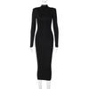 GMXIA Women's Fashion Spring Autumn Solid Color Print High Neck Long Sleeve Casual Dresses