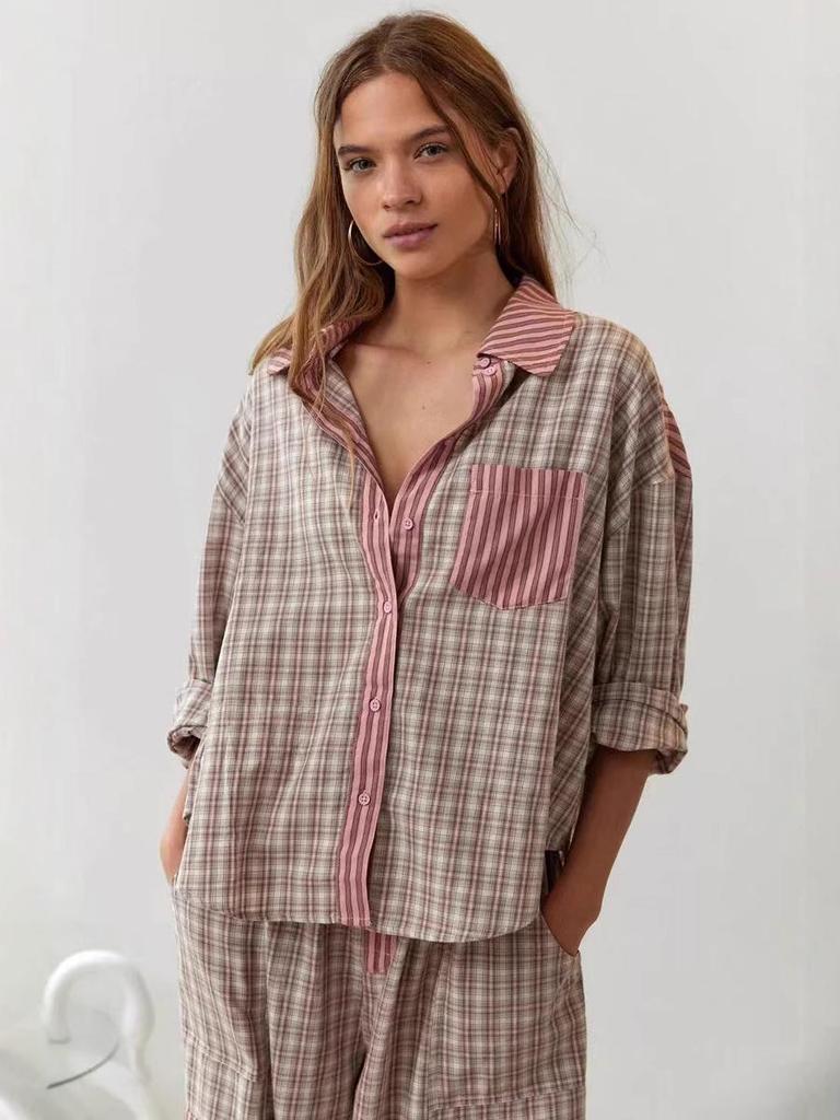 2025 Herbst Damen Kariertes Langarm Pyjama-Set