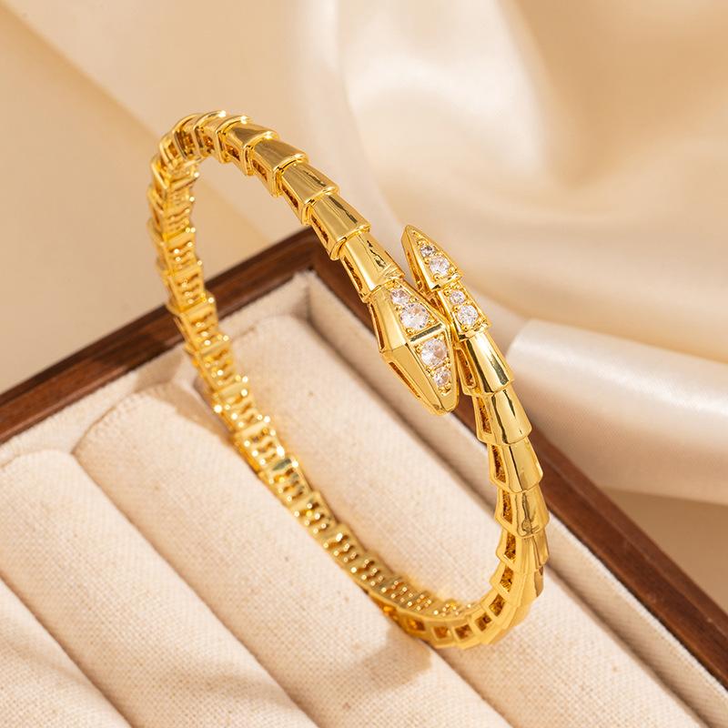 

High version head and tail drill snake bone spring bracelet women s spring open bracelet 18K gold bracelet золотий