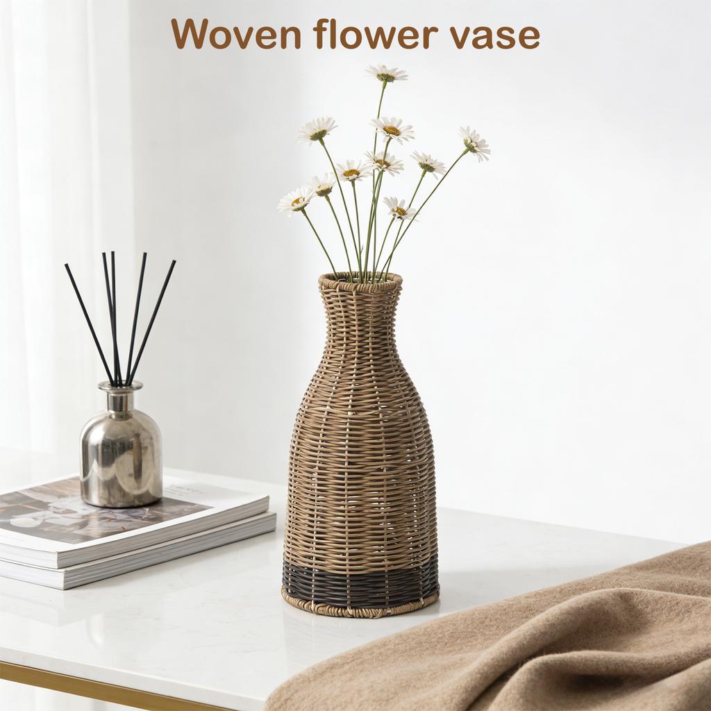 Blumenvase aus Rattanimitat, Dekorationsvase für Zuhause