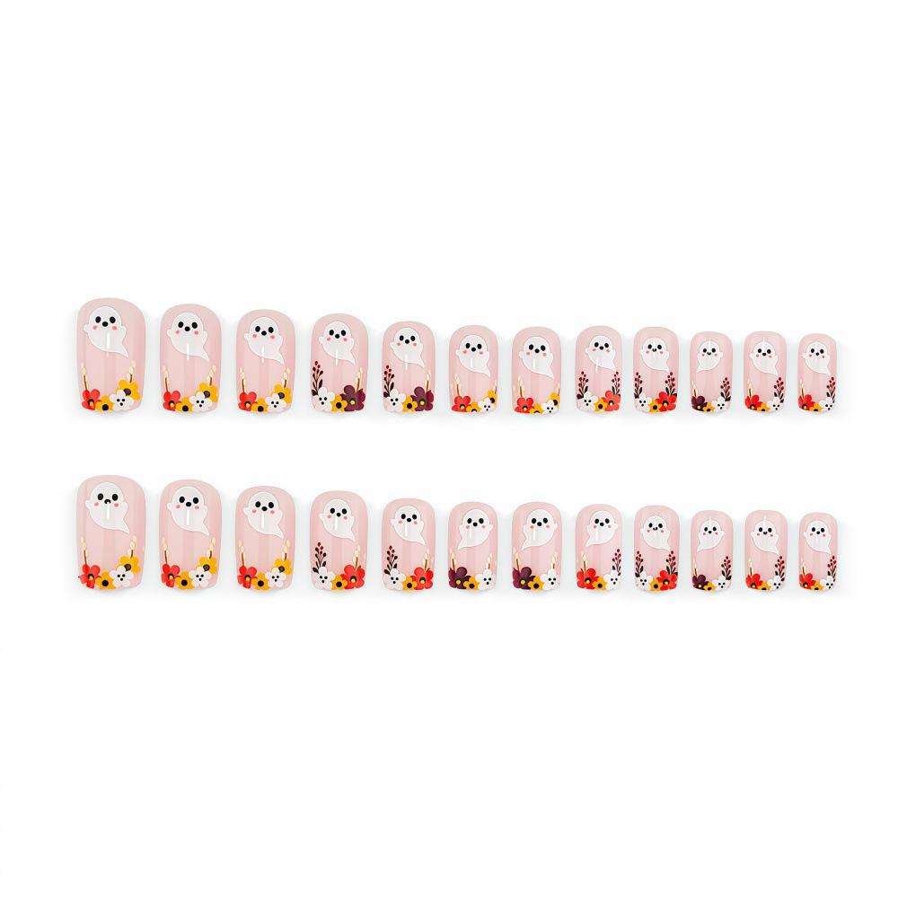Adorable Floral Cartoon Ghost Removable Halloween Nail Stickers