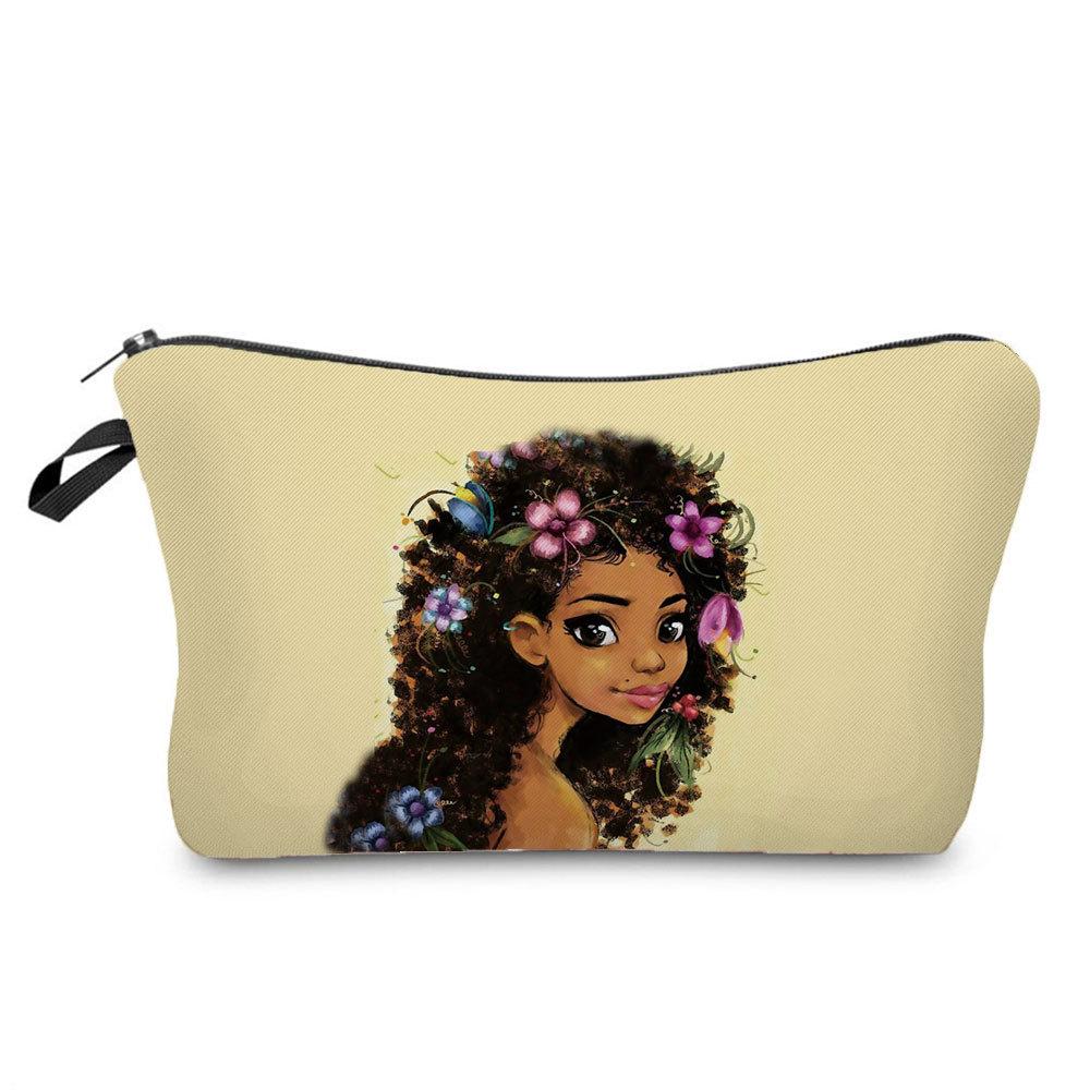 Women Black Girl Print Cosmetic Bag Toiletries Organize Travel Storage Case 6397