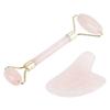 Natural Double Head Rose Quartz Jade Stone Roller & Scrapping Plate Face Massage Tool Kit