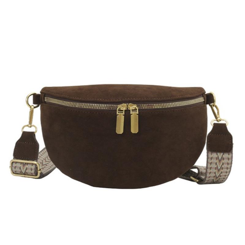 Women's Waist Bag Multi-pocket Street Fanny Pack Faux Suede Chest Bag Wide Strap Crossbody Bag Retro Solid Shoulder Bags