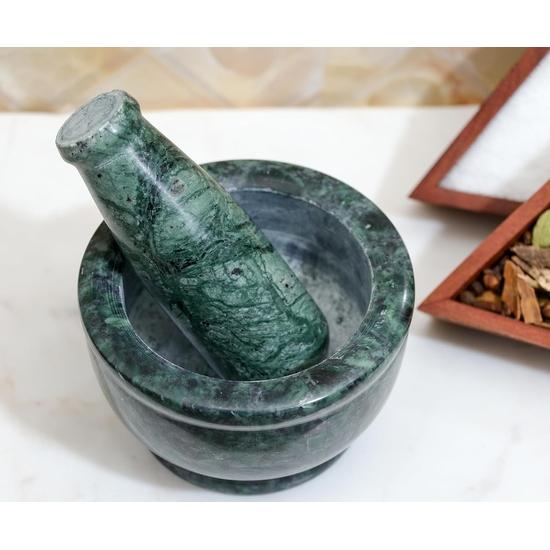 Crocon Green Marble Mortar and Pestle Set – 4 Inch Hand Grinder for Spices, Silbatta, and Kitchen Accessories Items for Home