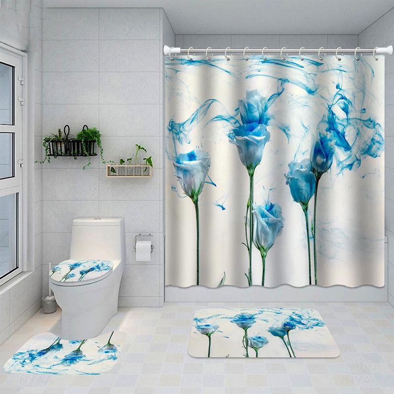 Bathroom Four-Piece Polyester Shower Curtain Rose Series 3D Digital Printing Shower Curtain Bathroom Partition Curtain Shower Curtain