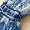 Luksusowa Niebiesko-Biała Porcelanowa Sukienka Maxi Bez Rękawów z Dekoltem V dla Kobiet Elegancka Letnia Sukienka A-Line z Wysokim Stanem Modelująca Sylwetkę