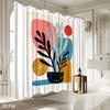 Abstract Plant & Shape Shower Curtain – Colorful Botanical Art, 2D Flat, Machine Washable, Includes Hooks, Multi-Size