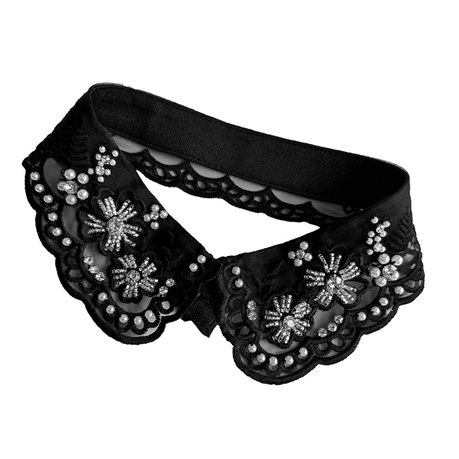 

Eye Catching Detachable Shirt Collar Embellished With Artificial Pearls Practical And Skin FriendlyPolyester Fabric Collar чёрный