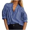 Fashion Loose Striped Lantern Short Sleeve Summer Shirt Women Loose Casual Simple Blouse Office Ladies Elegant Basic Streetwear Women's Clothing