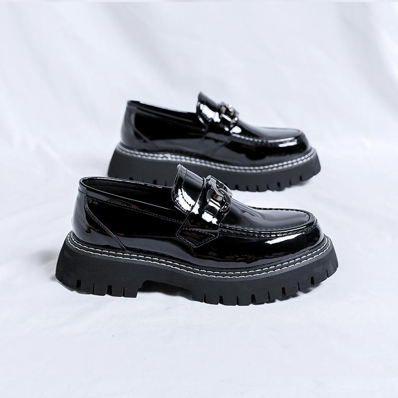 

Мужские туфли из кожи с круглым носком и толстой подошвой Минималистичные и модные стили Для улицы, для деловых вечеринок, увеличивающие рост Туфли дерби 44 чёрный