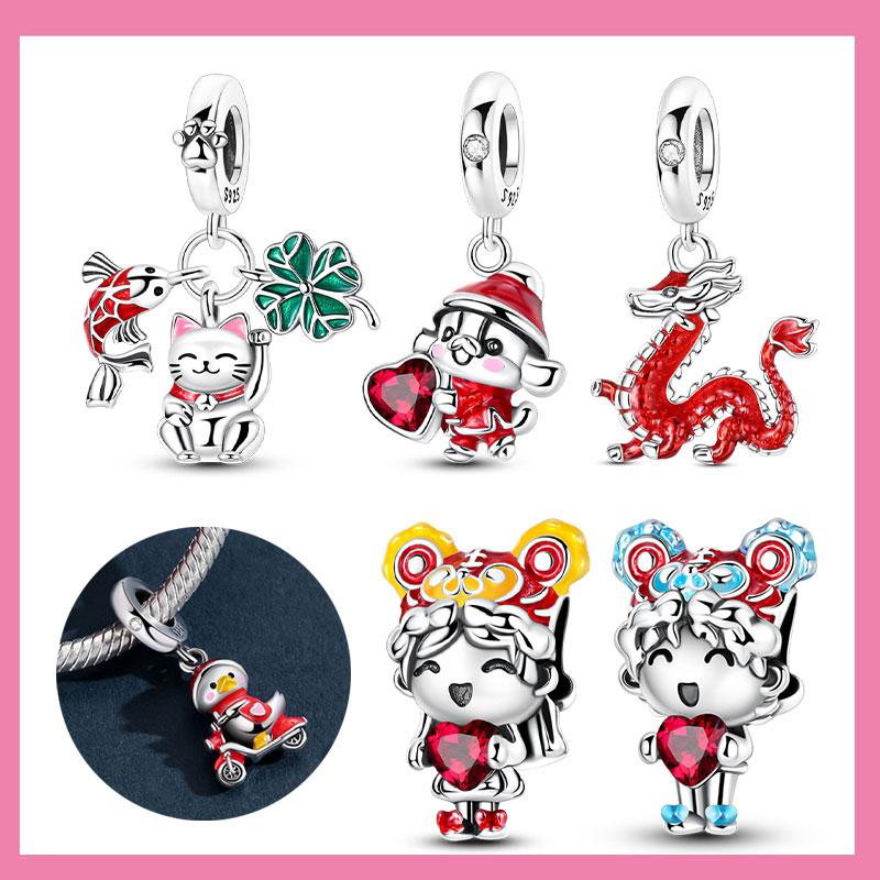 Copper Charms Latest Year Collection Red Boy Girl Lucky Cat Koi Charms Pendant Fit Authentic Bracelet Diy Jewelry For Women