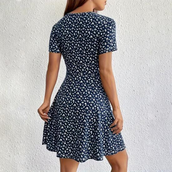 Women's Floral Print Mini Dress Short Sleeve V Neck Flowy Short Dress Summer Beach