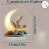 2D Flat Traditional Easter Bunny Acrylic Desktop Decoration, Moon and Eggs, Home Decor Plaque Hanging Wall Art Decorative Garden Decoration for Room D