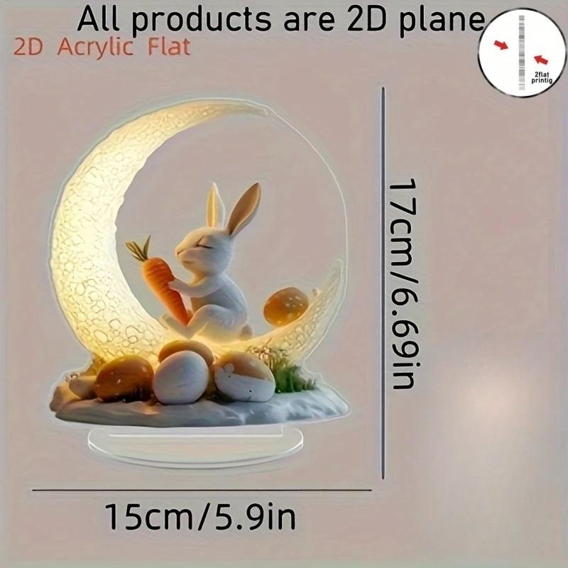 2D Flat Traditional Easter Bunny Acrylic Desktop Decoration, Moon and Eggs, Home Decor Plaque Hanging Wall Art Decorative Garden Decoration for Room D