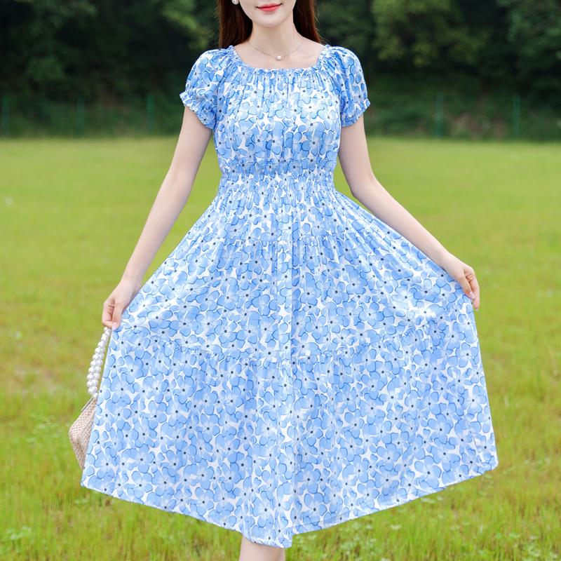 Elegant Woman Floral Dress Summer Short Sleeve Beach Dress Korean Fashion  Summer Female Clothing – buy the best products in the Ayzeze online store