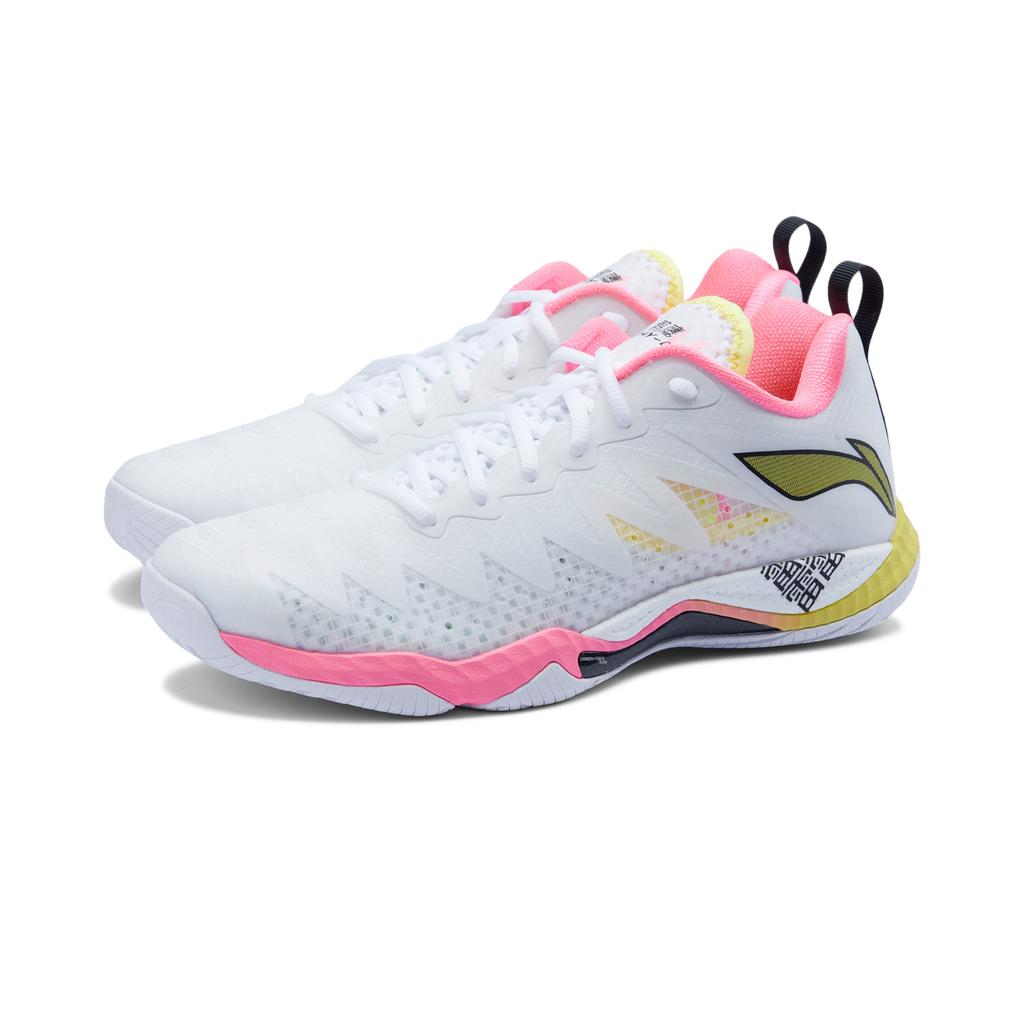 New LiNing Anti Slip Wear Resistant Breathable Lightweight Rebound Low Top Badminton Shoes Unisex White Pink AYAU007-2