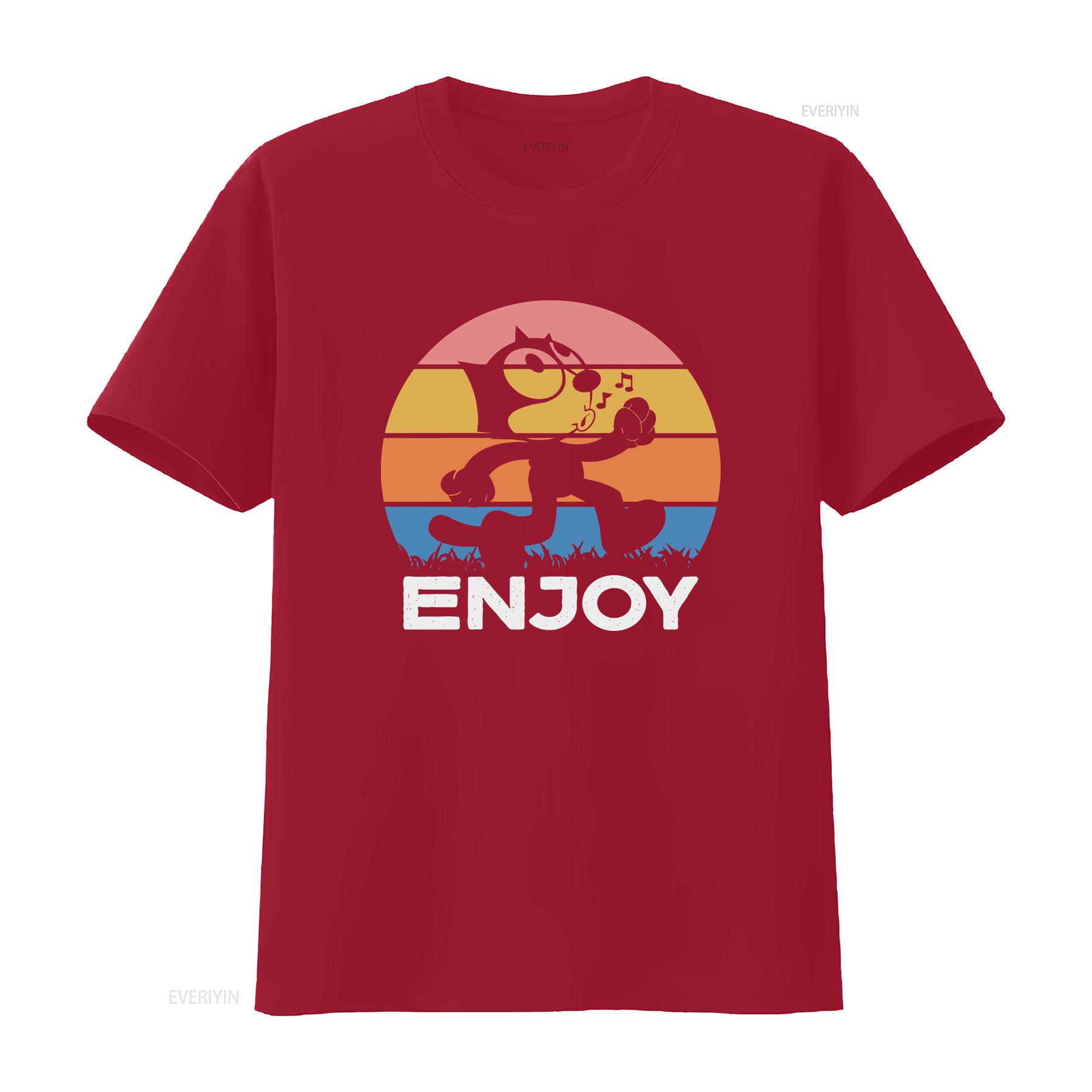 

Vintage Cat T shirt Enjoy Felix Top lovers vintage Washed homme Unisex streetwear fashion Top For Everyday Wear S