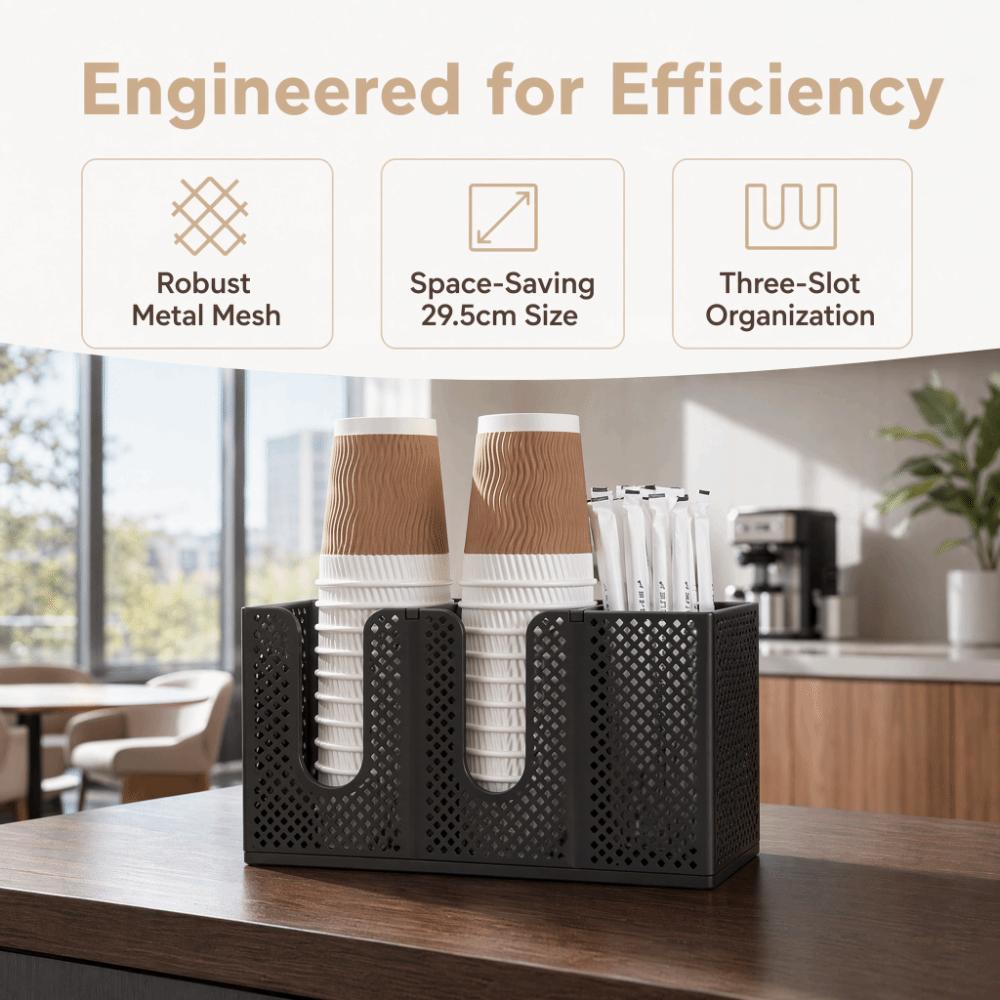 Wall Mounted Paper Cup Holder 3 Compartments Straw Organizer Coffee Cup Dispenser Home Office