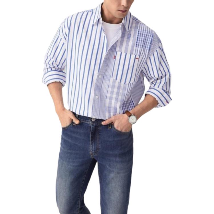 Levis Loose Comfortable Casual Striped Collar Long Sleeve Shirt Men Shirts Blue White 003MX-0000