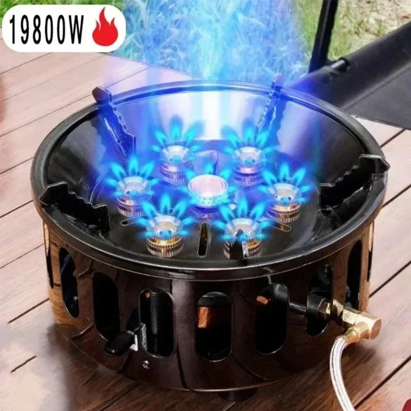 19800W 7-Core Camping Stove Outdoor Camping Burner Stove Gas Stove Tourist Gas Burner Windproof Stove Burner for Camping Fishing
