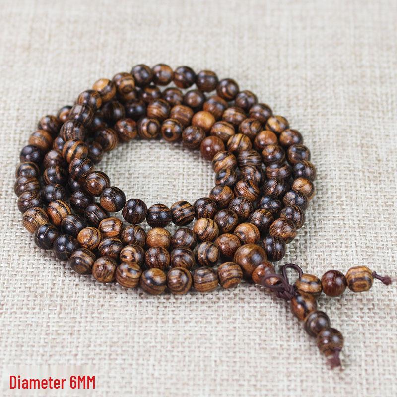 Purple Yew Wood Handcrafted 108-Piece Tiger Skin Sandalwood Buddhist Beads Bracelet for Couples