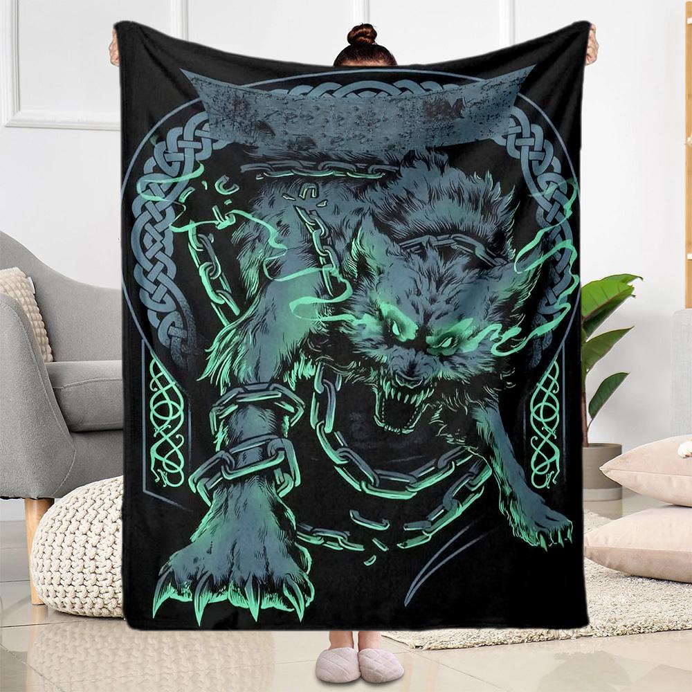 Viking Compass And Wolves Blankets Are Suitable for Living Rooms,making Them an Ideal Choice for Outdoor Travel and Gifts.