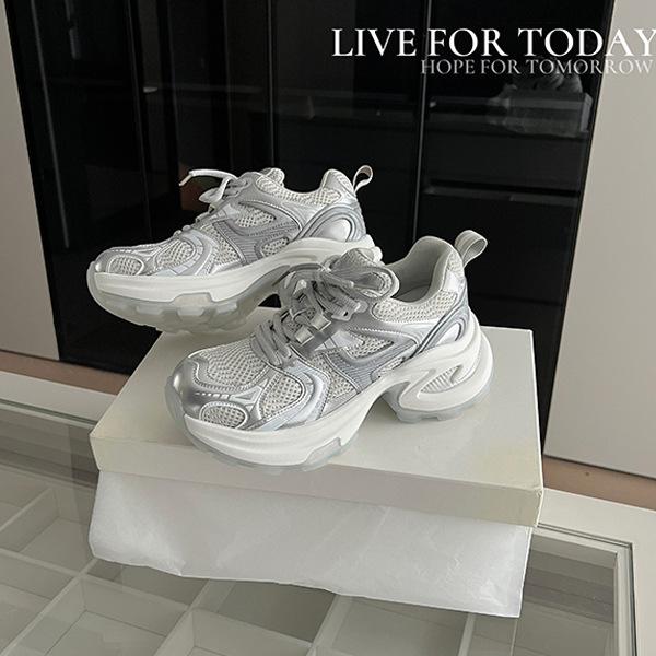 Sheepskin leather platform dad shoes women's summer 2025 new heightening breathable sports shoes round head lace-up casual shoes