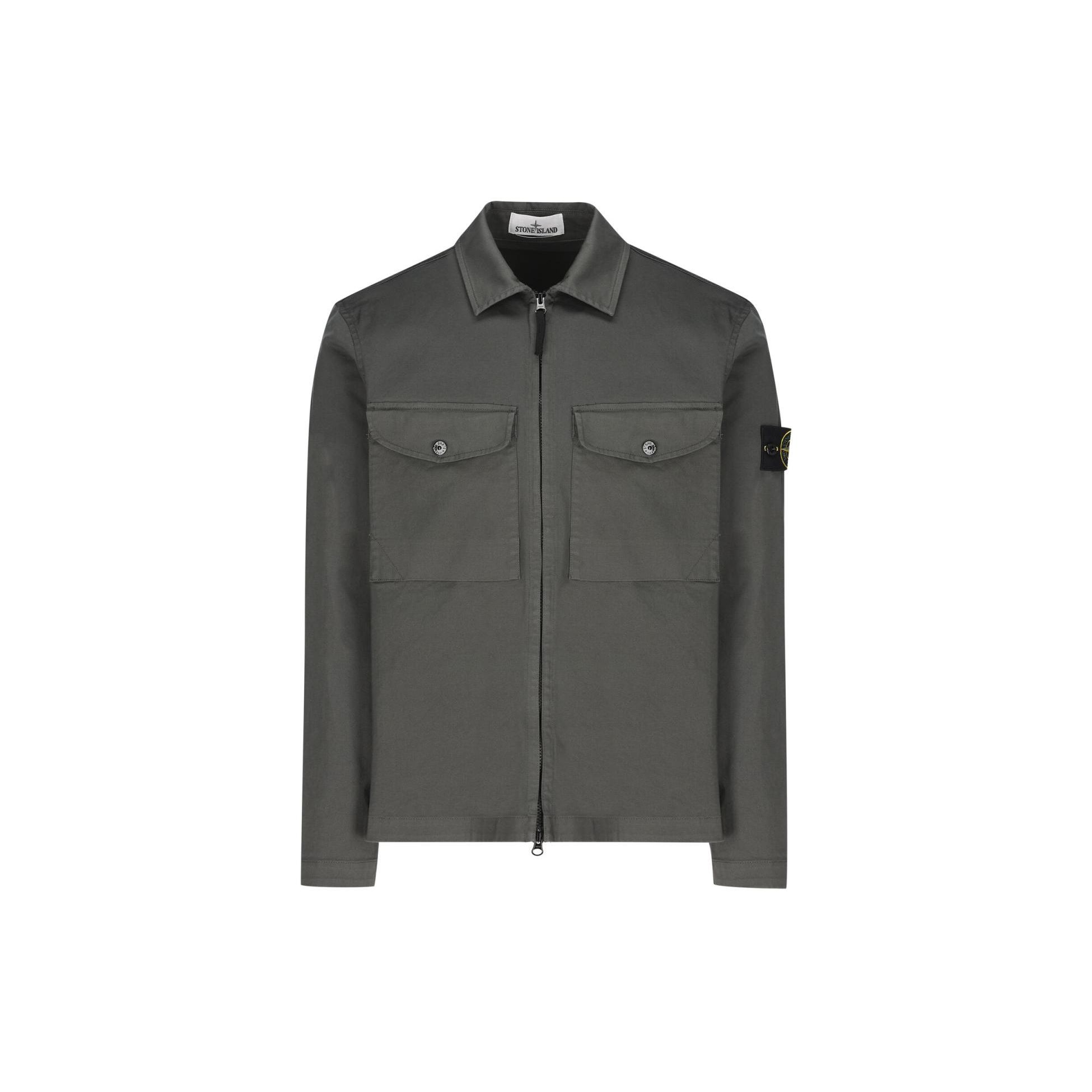 

STONE ISLAND Однотонная куртка с логотипом, воротником поло и молнией, с длинными рукавами, мужская, серая 801510812-V0059 M