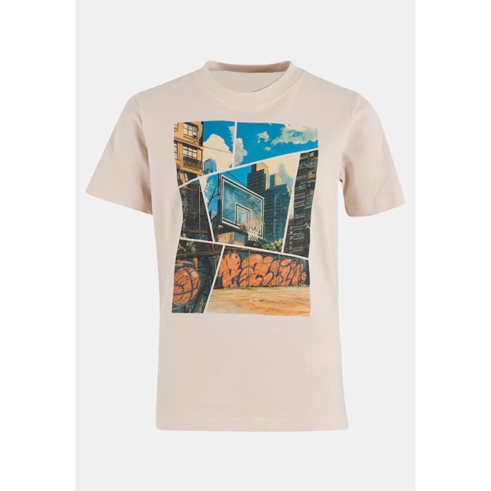 Summer Childhood Memories - Basketball Court Pattern Printed Cotton Short-Sleeved Loose-Fitting Casual Men's Fashionable T-Shirt