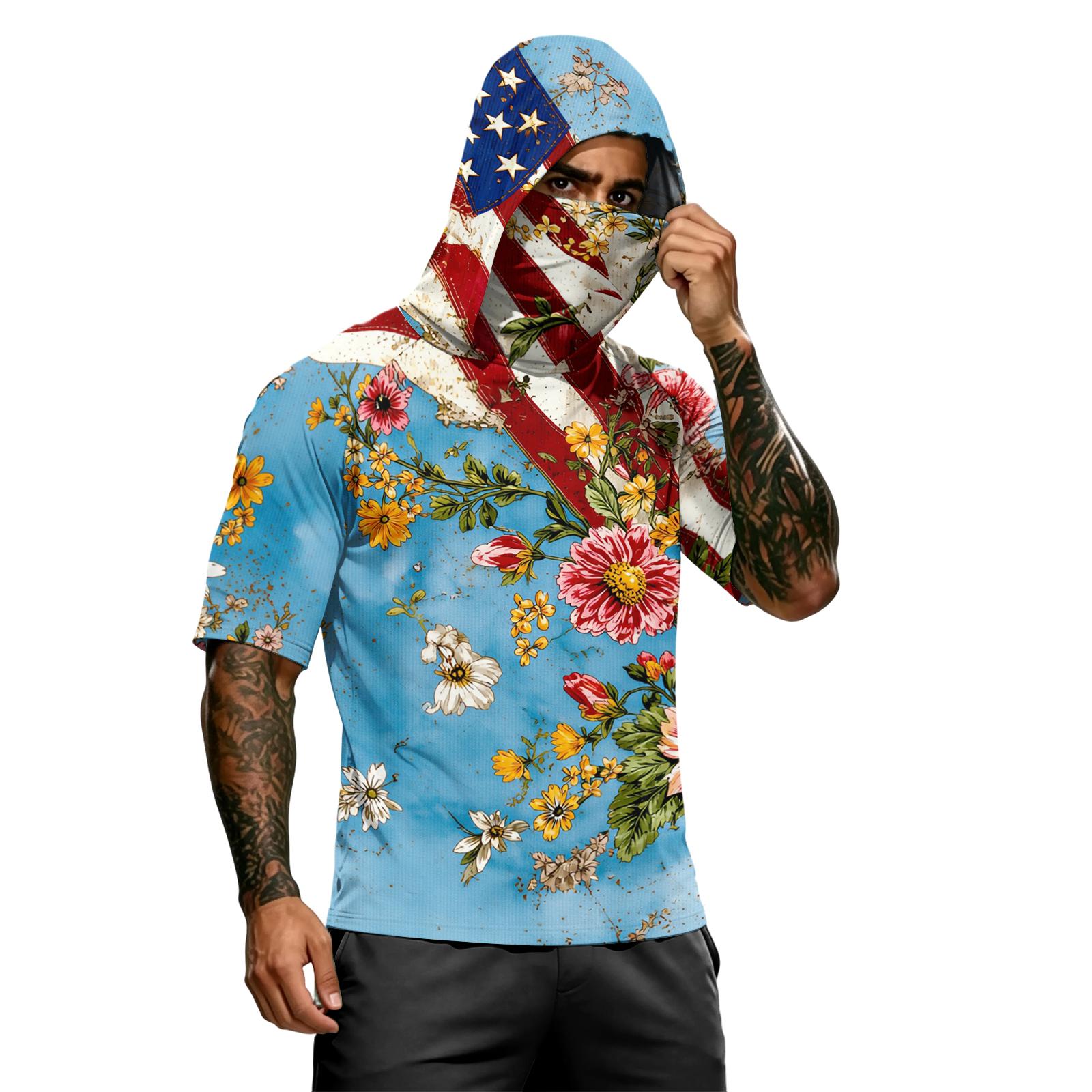 

Men s Summer Independence Day Color Block Quick Dry Short Sleeve Tee, UPF 0+ UV Block Fishing & Sports Sun Hoodie M
